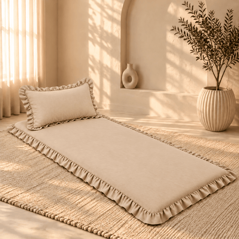 Luxury Ruffled Floor Mattress with Pillow - The Linen House