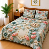 Luxury Sage Green Floral Printed Bed Sheet - The Linen House