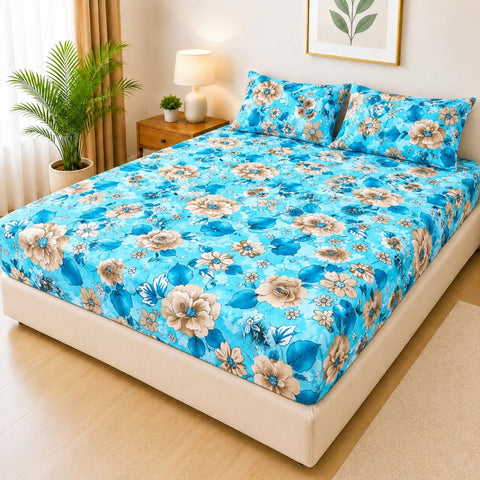 Luxury Sky Blue Floral Waterproof Fitted Mattress Cover - The Linen House