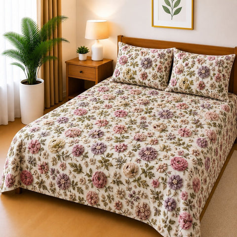 Luxury Small Flower Pattern Printed Bed Sheet - The Linen House