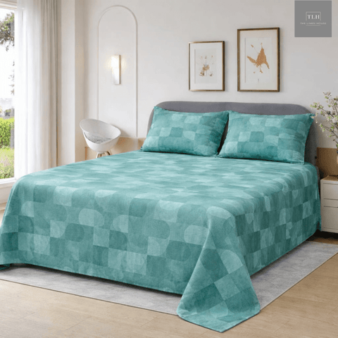 Luxury Teal Geometric Bedsheet (3pcs) - The Linen House