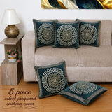 Luxury Teal Velvet Jacquard Cushion Cover(Pack of 5) - The Linen House