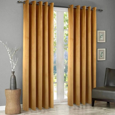 Luxury Velvet Curtains Pack of 2 – Mustard Yellow - The Linen House