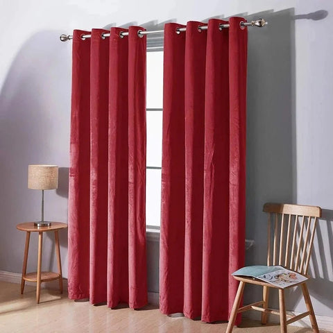Luxury Velvet Curtains Pack of 2 – Red - The Linen House