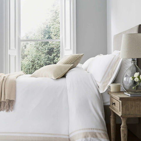 Luxury White Duvet Cover Set with Beige Border - The Linen House