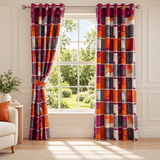 Magenta Orange Grey Block Floral Curtain - The Linen House