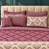 Maroon & Cream Damask 7 Pcs Bedspread Set - The Linen House
