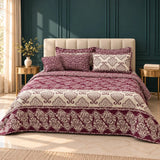 Maroon & Cream Damask 7 Pcs Bedspread Set - The Linen House