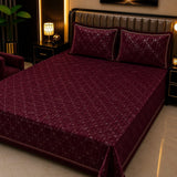 Maroon Geometric Velvet Bedsheet - The Linen House