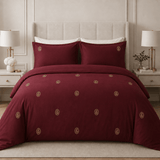 Maroon Gold Paisley Medallion Embroidered Duvet Cover Set - The Linen House