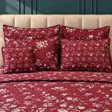 Maroon & Grey Rose Floral 7 Pcs Bedspread Set - The Linen House