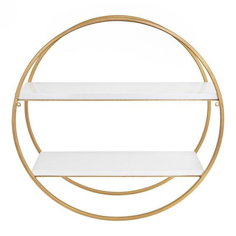 MDF and Metal Round Wall Shelf, White/Gold 24" Diameter - The Linen House