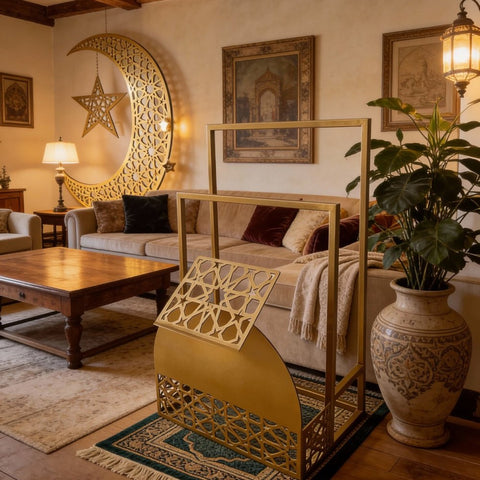 Metal Quran and Prayer Mat Stand (Golden) - The Linen House