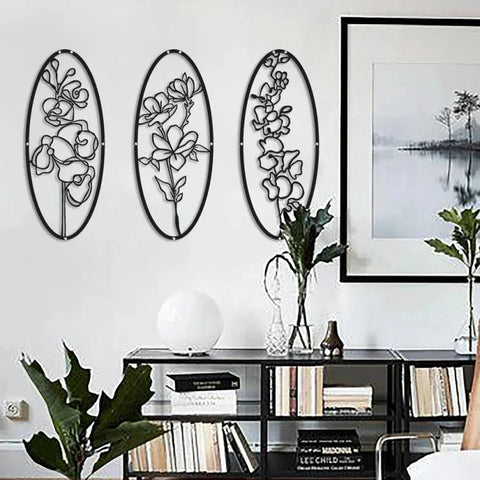 Metal Rose Flower Wall Art, Minimalist Geometric Wall Decoration Metal Wall Decor(PAck of 3)