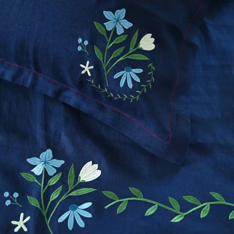 Midnight Garden Embroidered Bloom - The Linen House