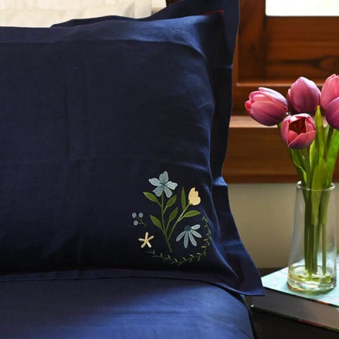 Midnight Garden Embroidered Bloom - The Linen House