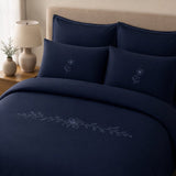 Midnight Navy Floral Embroidered Duvet Cover Set