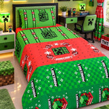Minecraft Green Theme Kids Bedsheet - The Linen House
