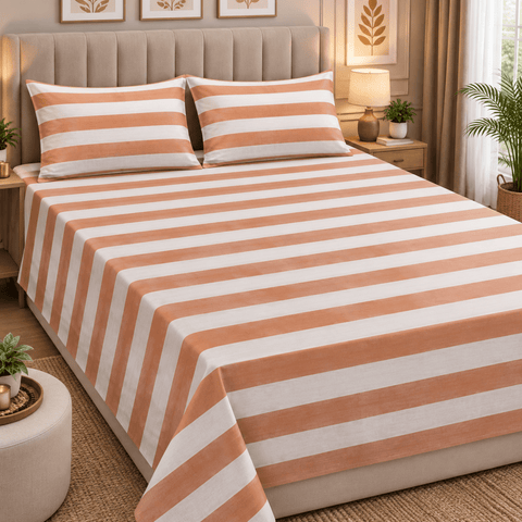 Minimalist Terracotta Stripe Printed Bed Sheet - The Linen House
