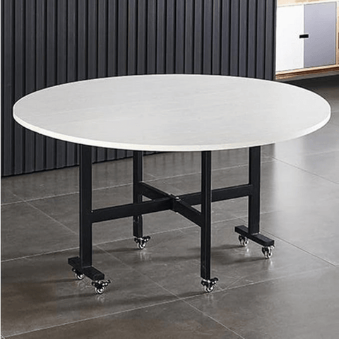 Mobile Folding Dining Table with 6 Wheels, Marble Texture Table Top - The Linen House
