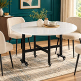 Mobile Folding Dining Table with 6 Wheels, Marble Texture Table Top - The Linen House