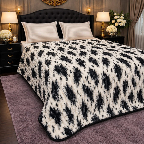 Modern Black Print Faux Fleece Blanket - The Linen House