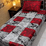 Modern Black Red Floral Print Single Bedsheet (Pack of 2) - The Linen House