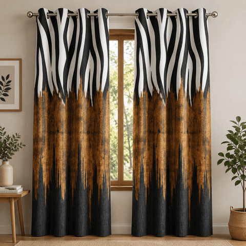 Modern Black Wood Grain Blackout Curtains - The Linen House