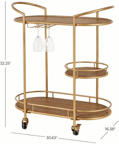 Modern Gold & Wood Bar Cart - The Linen House