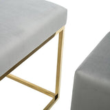 Modern Grey Velvet Upholstered Bench with Iron Gold Base - The Linen House