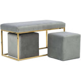 Modern Grey Velvet Upholstered Bench with Iron Gold Base - The Linen House