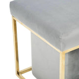 Modern Grey Velvet Upholstered Bench with Iron Gold Base - The Linen House