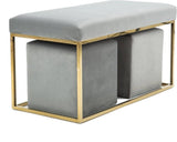 Modern Grey Velvet Upholstered Bench with Iron Gold Base - The Linen House