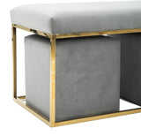 Modern Grey Velvet Upholstered Bench with Iron Gold Base - The Linen House