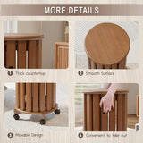 Modern Round Wooden Side Table with Wheels – Space-Saving Mobile End Table - The Linen House