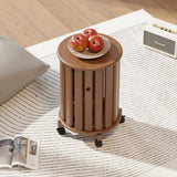 Modern Round Wooden Side Table with Wheels – Space-Saving Mobile End Table - The Linen House