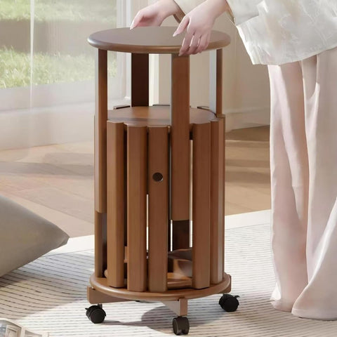 Modern Round Wooden Side Table with Wheels – Space-Saving Mobile End Table - The Linen House