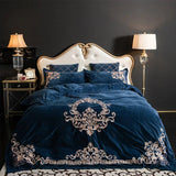 Modern Style Luxury Embroidered Velvet Duvet (Navy)
