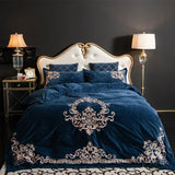 Modern Style Luxury Embroidered Velvet Duvet (Navy) - The Linen House