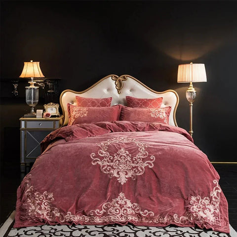 Modern Style Luxury Embroidered Velvet Duvet (pink) - The Linen House
