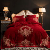 Modern Style Luxury Embroidered Velvet Duvet (Red) - The Linen House