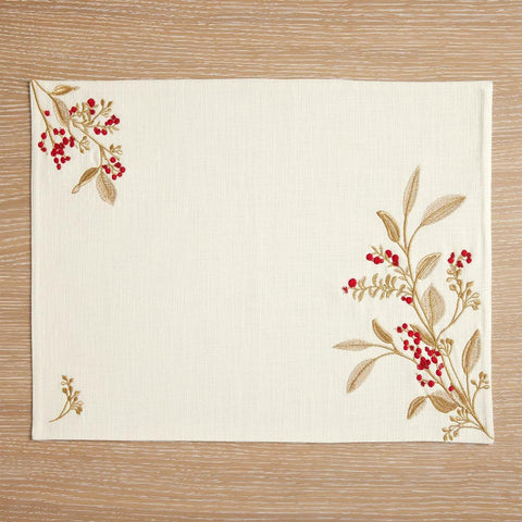 Winter Berries Cotton Placemats Table Mats - The Linen House
