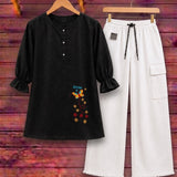 Monochrome Butterfly Bloom Baggy Two Piece Suite - The Linen House