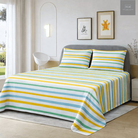 Multi - Colour Stripe Print Bedsheet (3 pcs) - The Linen House