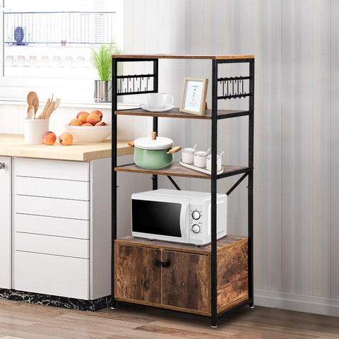 Multifunction 4 - Layer MDF With Cabinets Industrial Style Wrought Iron Kitchen Rack - The Linen House