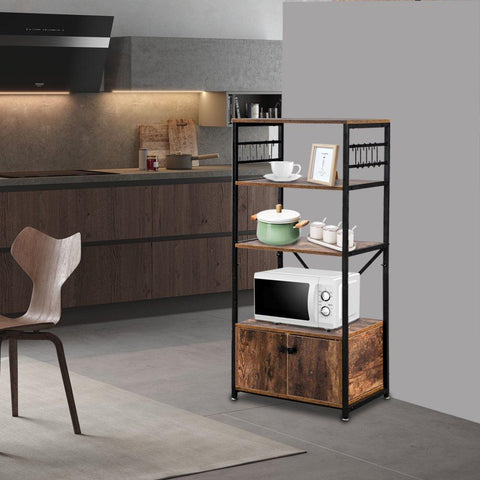 Multifunction 4 - Layer MDF With Cabinets Industrial Style Wrought Iron Kitchen Rack - The Linen House