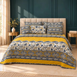 Mustard Yellow & Blue Paisley Floral 7 Pcs Bedspread Set - The Linen House
