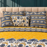 Mustard Yellow & Blue Paisley Floral 7 Pcs Bedspread Set - The Linen House