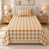 Mustard Yellow Check Single Bedsheet - The Linen House