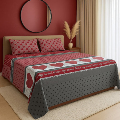 My Sweet Home Bedding Set – Red Hearts Design, Soft Washable Fabric (3 pcs) - The Linen House
